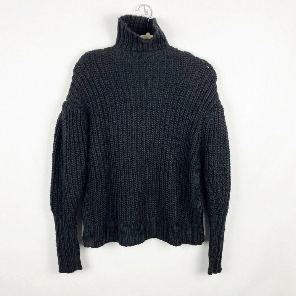 Cinq a Sept Adia Cut Out Turtleneck Sweater Black Knit Wool Blend Size Small - Picture 3 of 6
